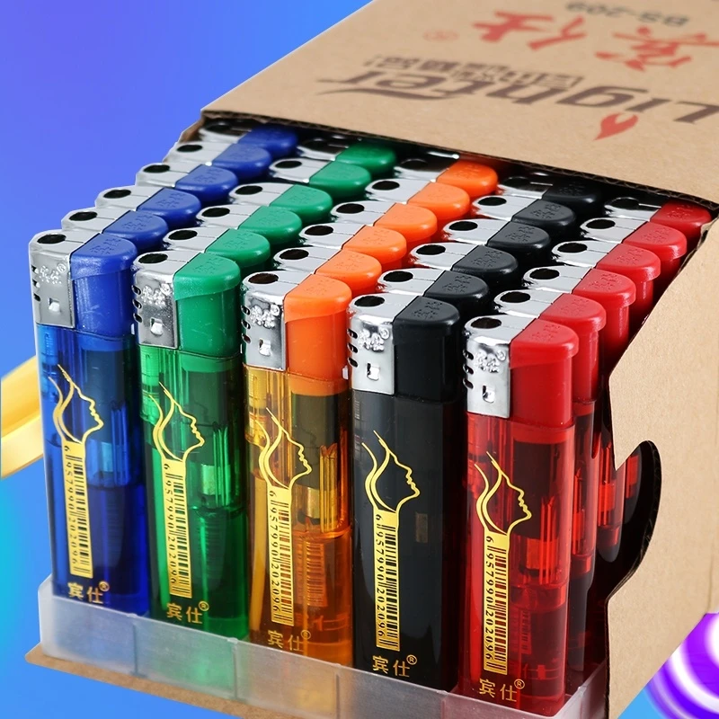 邦爵宾仕209五彩透明一次性明火打火机家用打火机