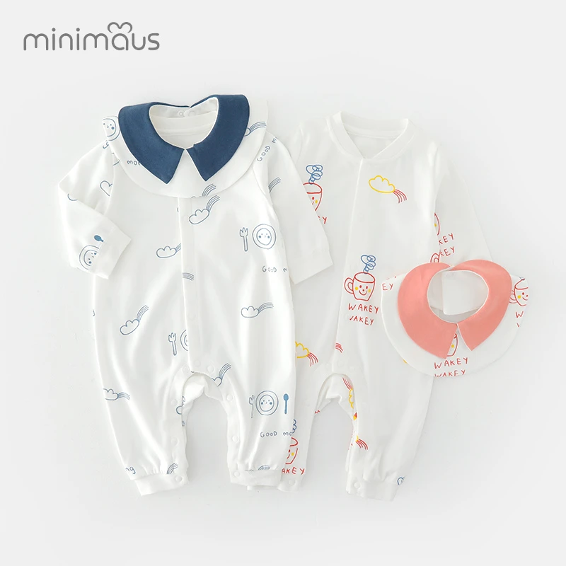 【有机棉】婴儿纯棉睡衣春秋季男女宝宝早秋全开扣衣服婴儿连体衣
