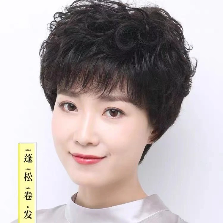 假发女短卷发真人发丝中老年全头套短发发型2024爆款洋气减龄假发
