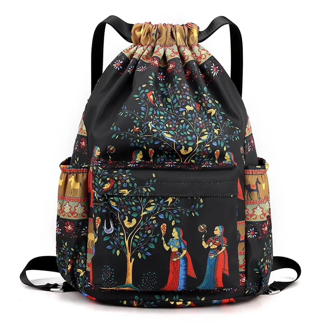 时尚休闲抽绳束口袋双肩包女轻便大容量百搭收纳运动健身旅游背包