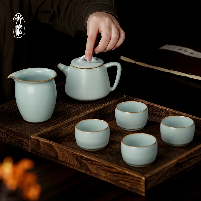 汝窑智者正道套装家用客厅复古景德镇陶瓷汝瓷开片茶艺茶具礼盒装