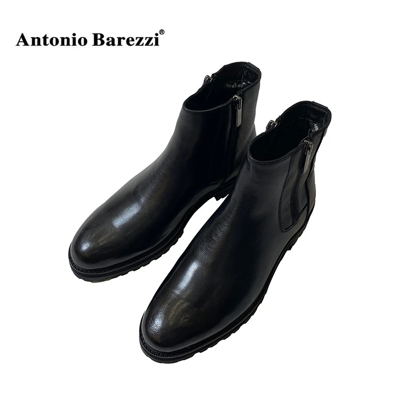 antonio barezzi冬季新款男士双拉链百搭保暖皮毛一体短靴AB460