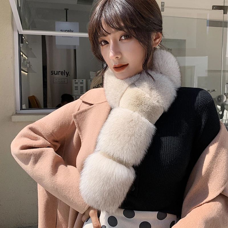 FEISIMEI/妃斯美韩版狐狸毛围脖皮草围巾真毛围巾女可爱冬季围脖