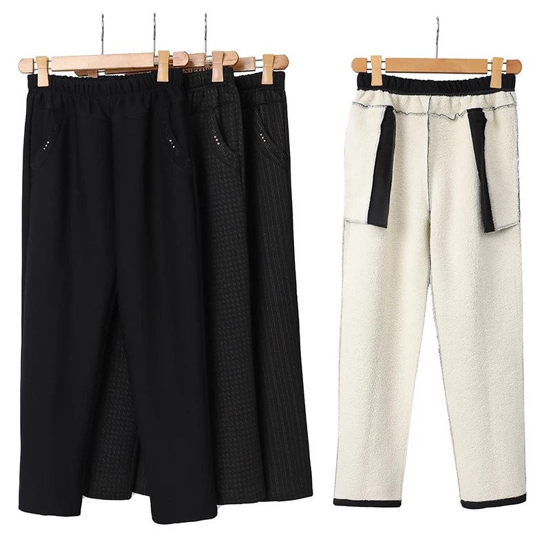 中老年妈妈装加绒加厚款冬季裤子宽松大码长裤高腰外穿