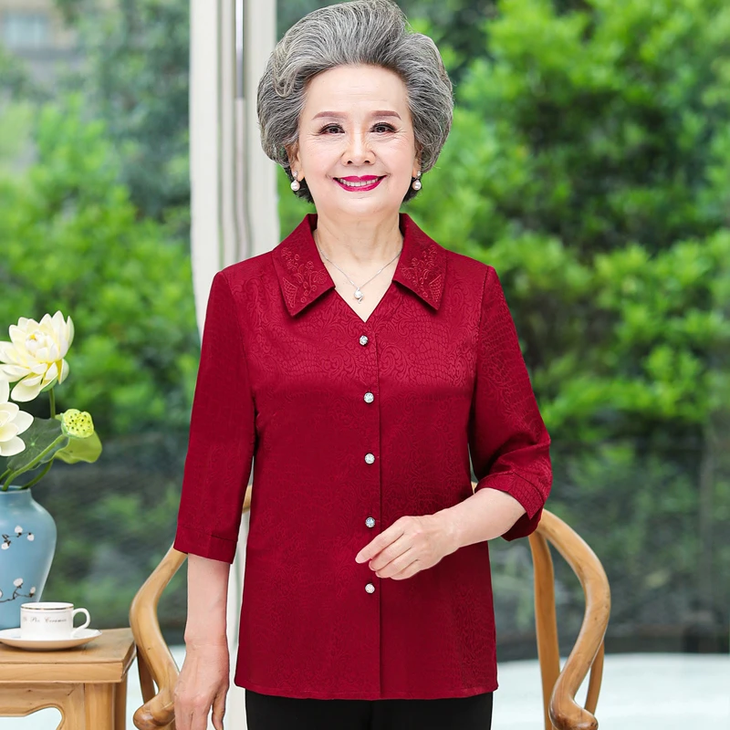 老年人女装夏装衬衫老人妈妈60-70岁80老人妈妈喜庆婆婆生日结婚