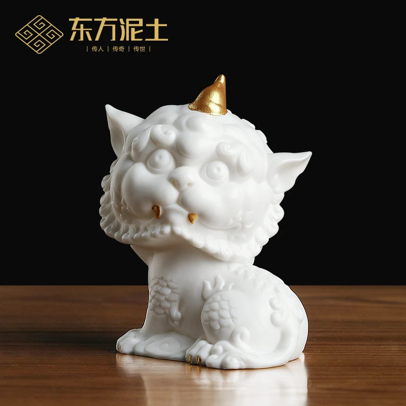 订天下 谛听 中式创意陶瓷小巧可爱办公室茶桌汽车车载桌面摆件