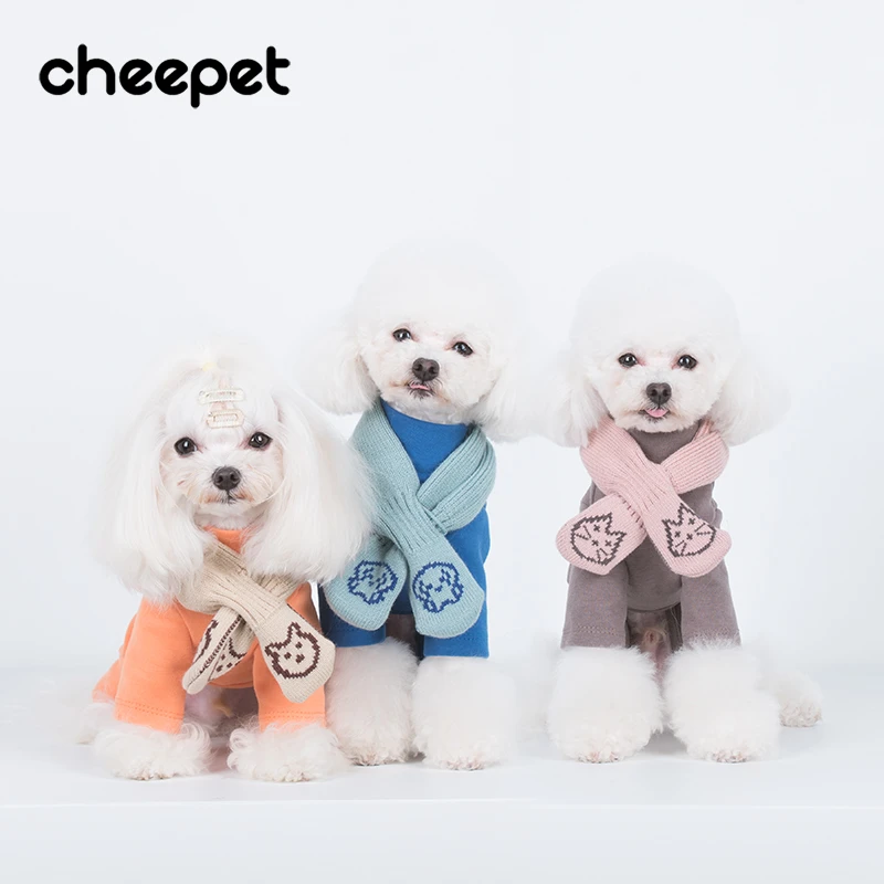 cheepet/趣派小动物针织围巾百搭保暖毛绒泰迪雪纳瑞