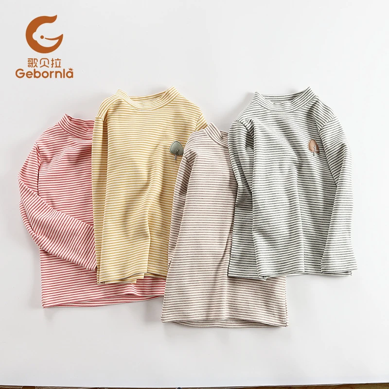 宝宝舒绒棉加厚秋衣男女大童长袖T恤中领半高领打底衫条纹秋冬款