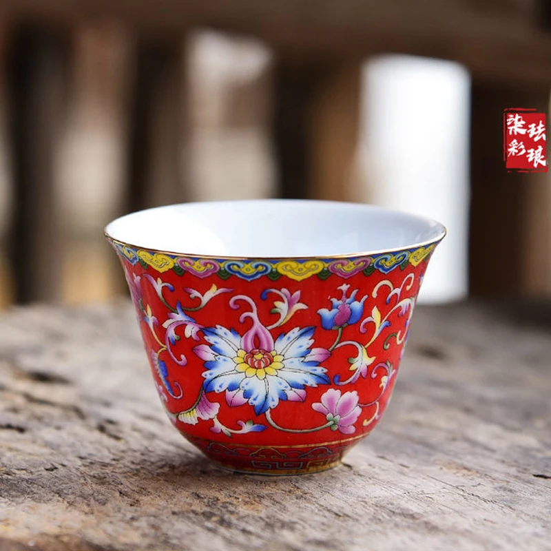 东进柒彩珐琅陶瓷茶杯功夫茶杯6色 茶杯品茗杯主人杯客杯家用手工
