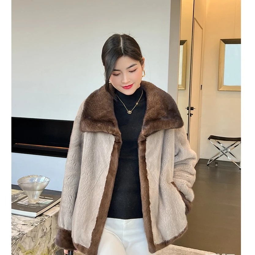 【伊兰佳人】2024冬进口丹麦紫金短二小母貂时尚休闲翻领轻奢外套