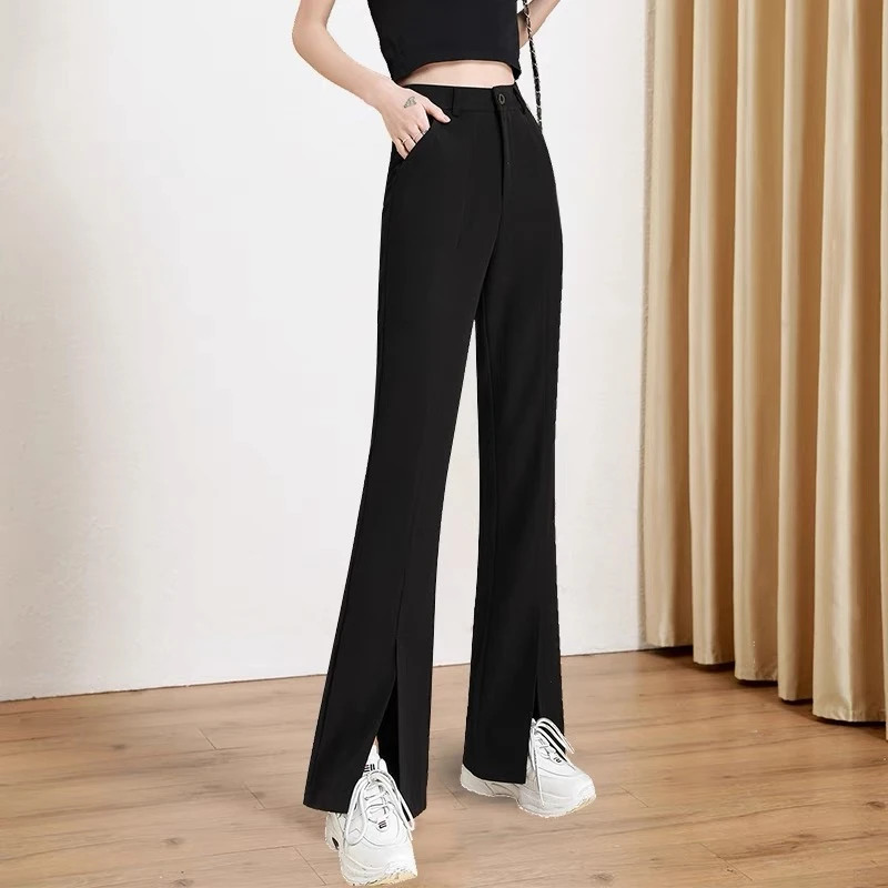 开叉微喇裤女秋季新款高腰显瘦修身时尚喇叭裤休闲垂感拖地微喇裤