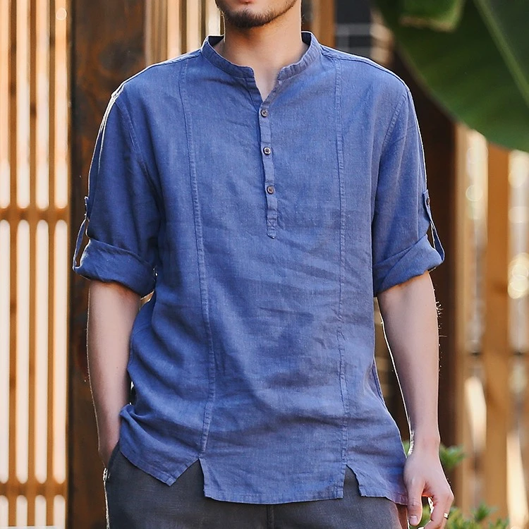 楠中国风t恤宽松半袖男全麻中式复古薄款大码短袖唐装男款阡尘