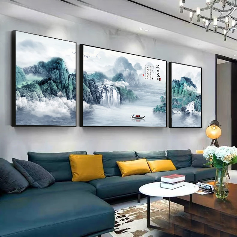 新款客厅装饰画沙发背景墙画挂画简约现代新中式壁画轻奢大气山水