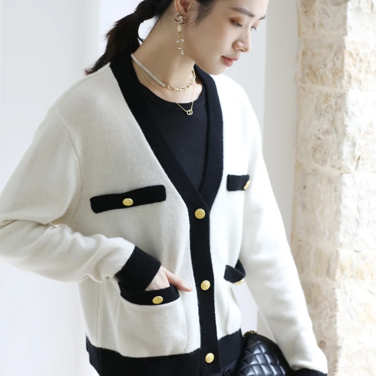 NUOZHI/诺之【轻奢野专享】MWZLOR1072 法式小香风撞色羊毛开衫