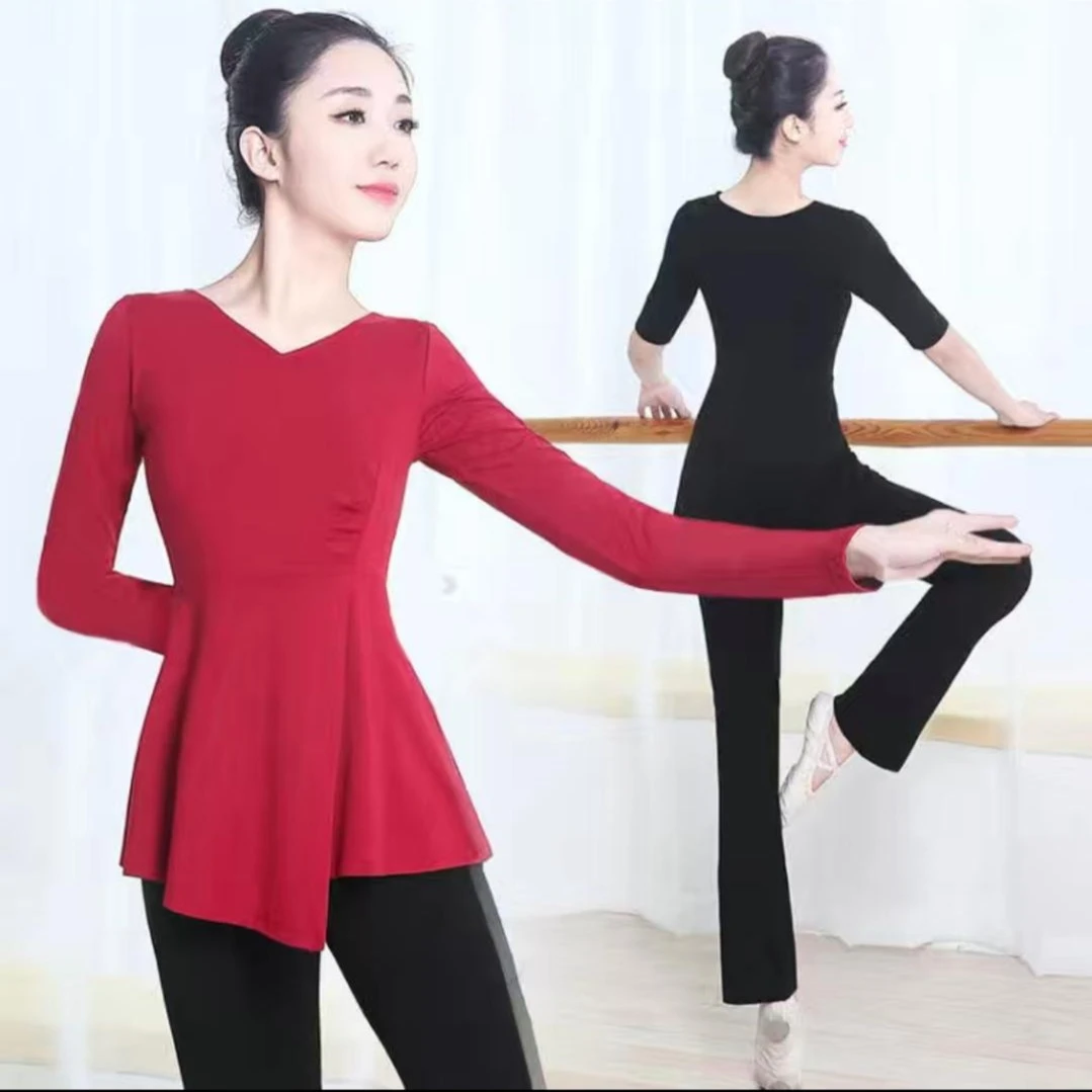 舞蹈练功服装女新款形体礼仪跳舞成人舞服装春夏季现代舞蹈服上衣