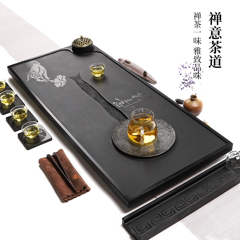 禅意茶盘天然整块乌金石家用办公简约茶台茶盘功夫茶具茶道石茶台