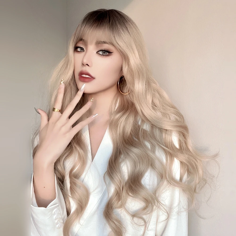 黑棕渐变白茶金色假发卷发大波浪lolita女长发网红女团欧美全头套