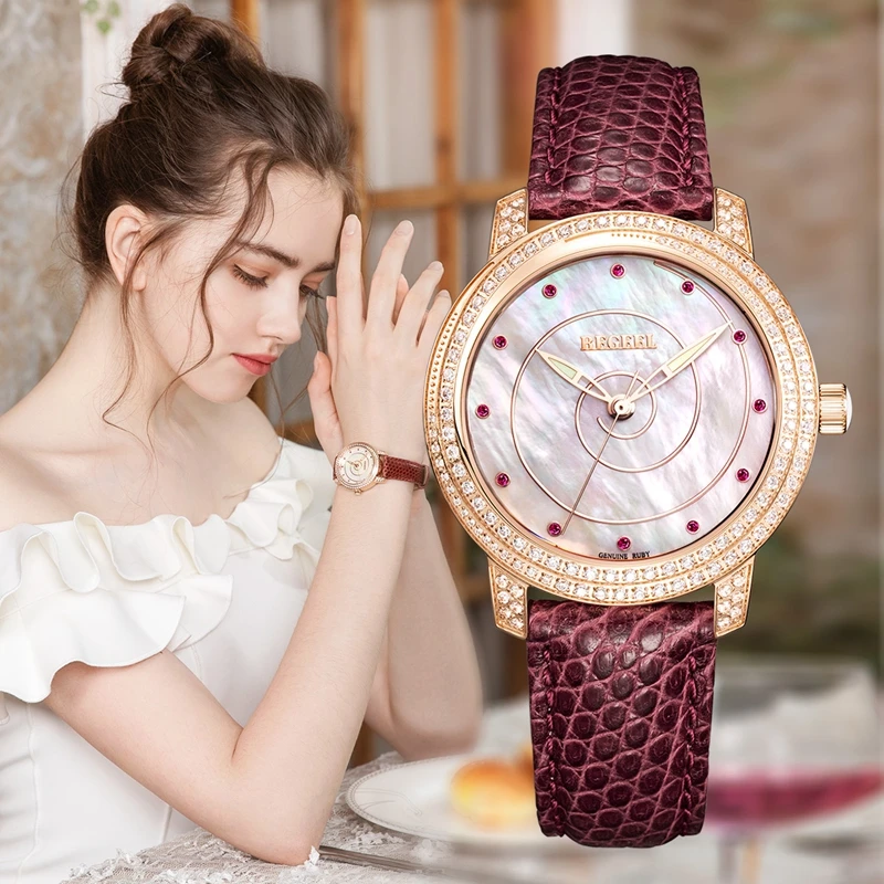 【宾爵BEGEEL】珍藏系列蜥蜴皮红宝石轻奢时尚女士机械腕表B850L