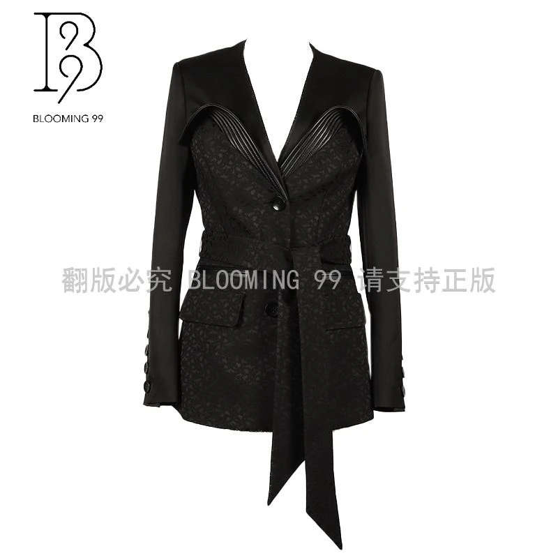 【B99官方旗舰店】女士设计师黑色时尚气质短款外套FGWSJA00295-A