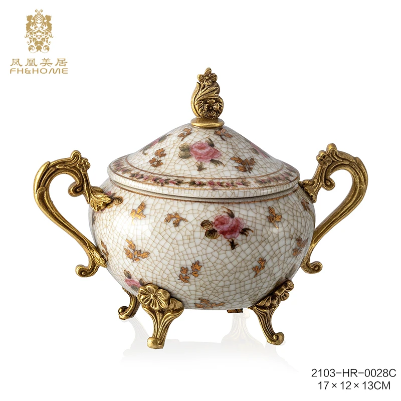 FH&HOME/凤凰美居欧式铜配瓷盖盒高端家居装饰盒储物盒装饰摆件