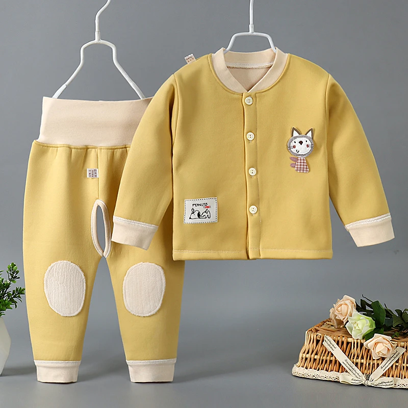 宝宝保暖内衣套装加绒男女童秋衣秋裤婴儿高腰护肚裤睡衣套装秋冬