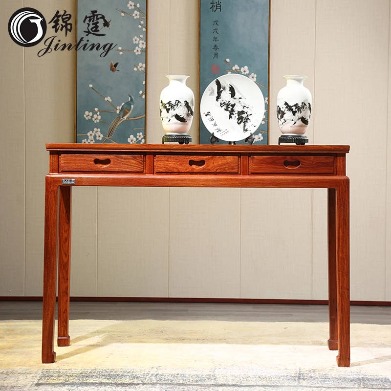 jinting/锦霆红木家具花梨木带抽条案平头小条桌刺猬紫檀课桌实木