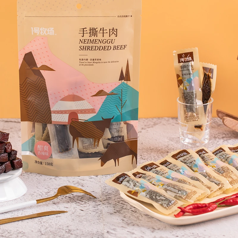 1号牧场手撕牛肉干158g*3包香辣牛肉干草原特产体验原味五香味