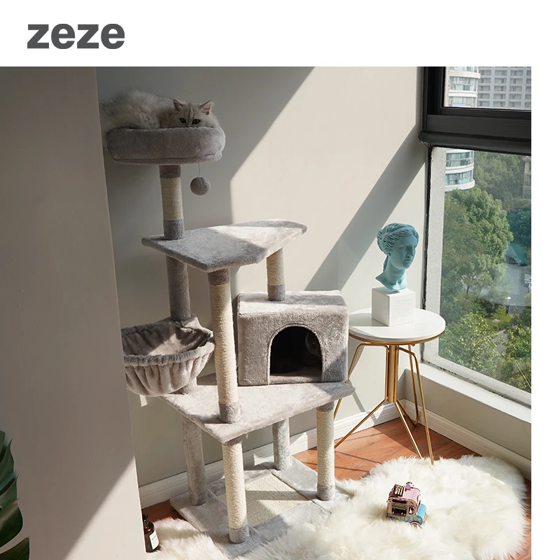 ZEZE宠物5层多功能猫爬架猫咪磨爪睡觉麻绳猫窝猫树一体化