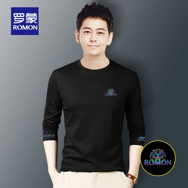 罗蒙圆领长袖t恤男2025秋冬季新款韩版舒适简约百搭上衣打底衫003