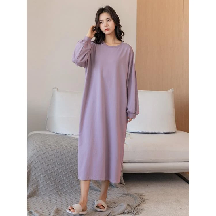 长袖睡衣女秋冬季新款 睡裙秋季加厚可外穿家居服冬款宽松