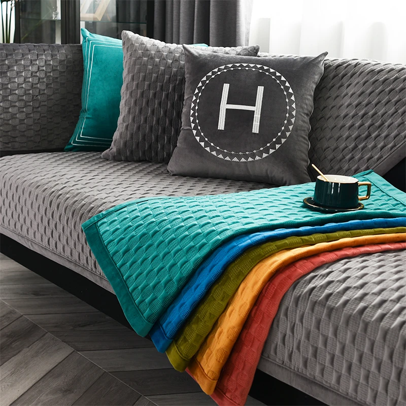 （格尚）纯色轻奢北欧皮沙发垫套四季通用简约现代防滑客厅坐垫