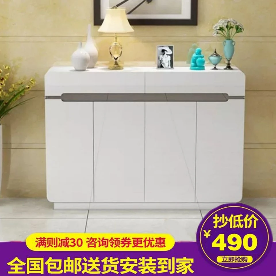 现代简约北欧黑白色大容量烤漆客厅鞋柜家用门口玄关隔断柜鞋架