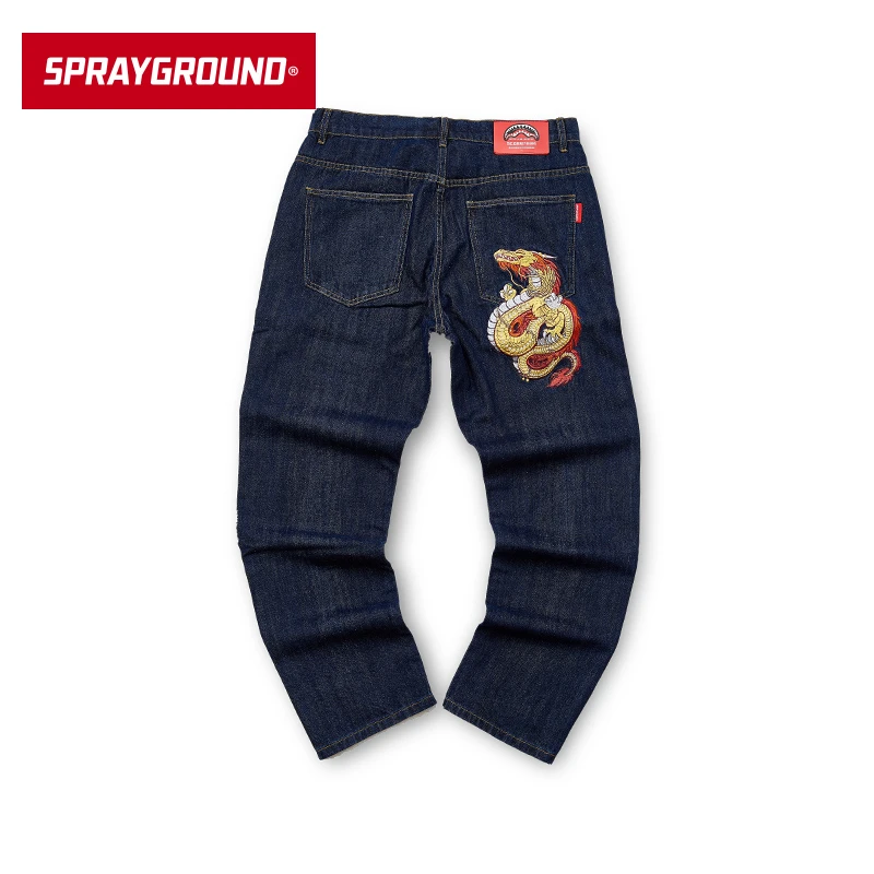 SPRAYGROUND鲨鱼嘴休闲牛仔长裤男士直筒印花刺绣潮牌JM W0642208
