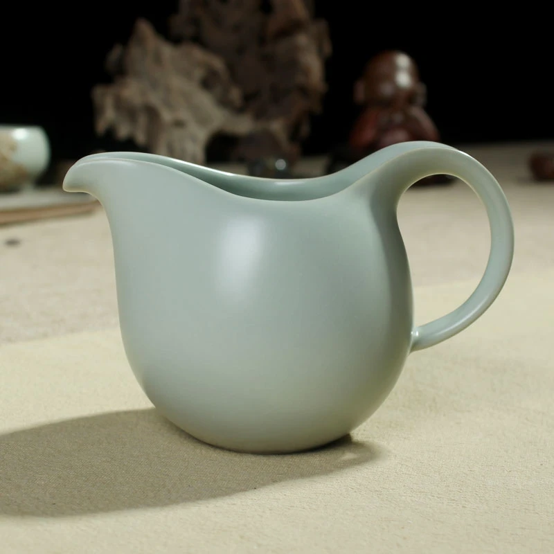 汝道汝窑天青色公道杯陶瓷功夫茶具茶道配件手柄茶海大号分茶器