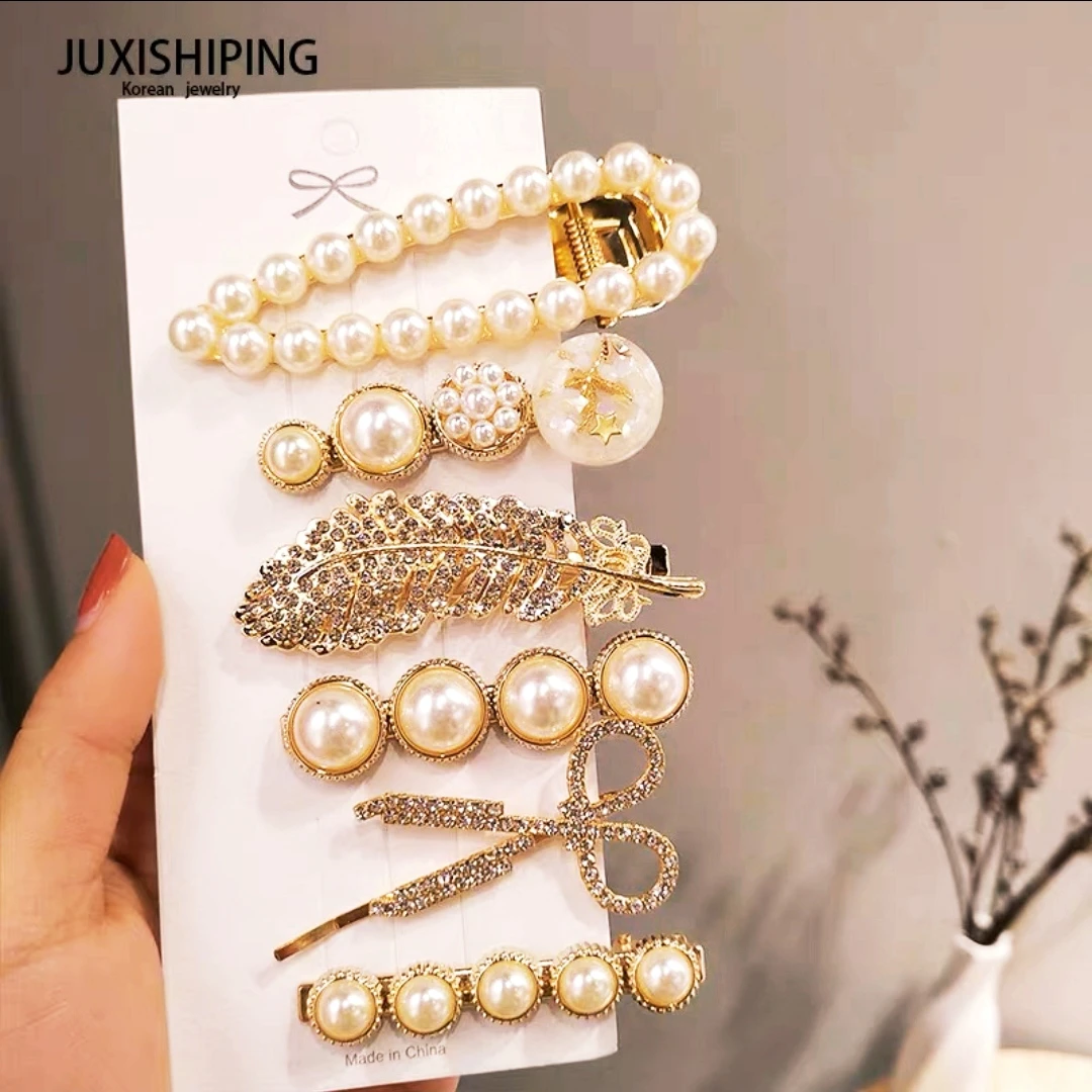 锌合金珍珠发饰复古气质侧边夹刘海夹网红发夹