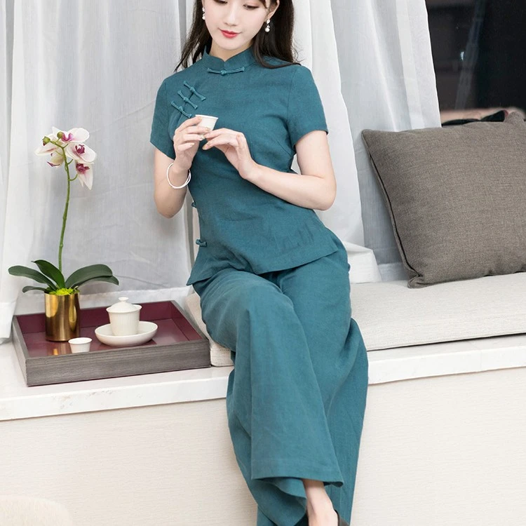 筠雅职业套装女减龄民国唐装旗袍两件套汉服复古中国风女装J364