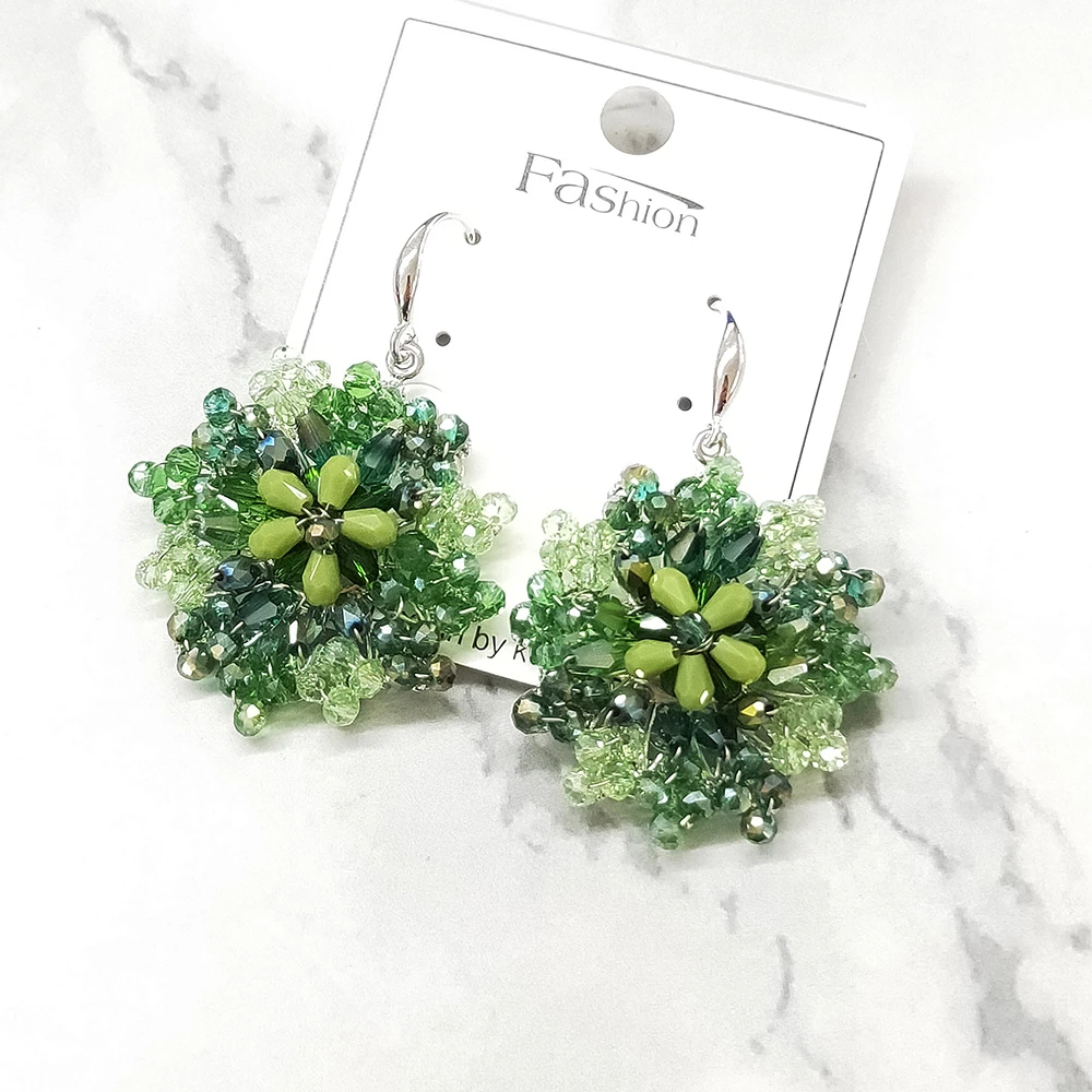 铜合金玻璃耳饰 民族风手工编织耳饰夸张耳环219