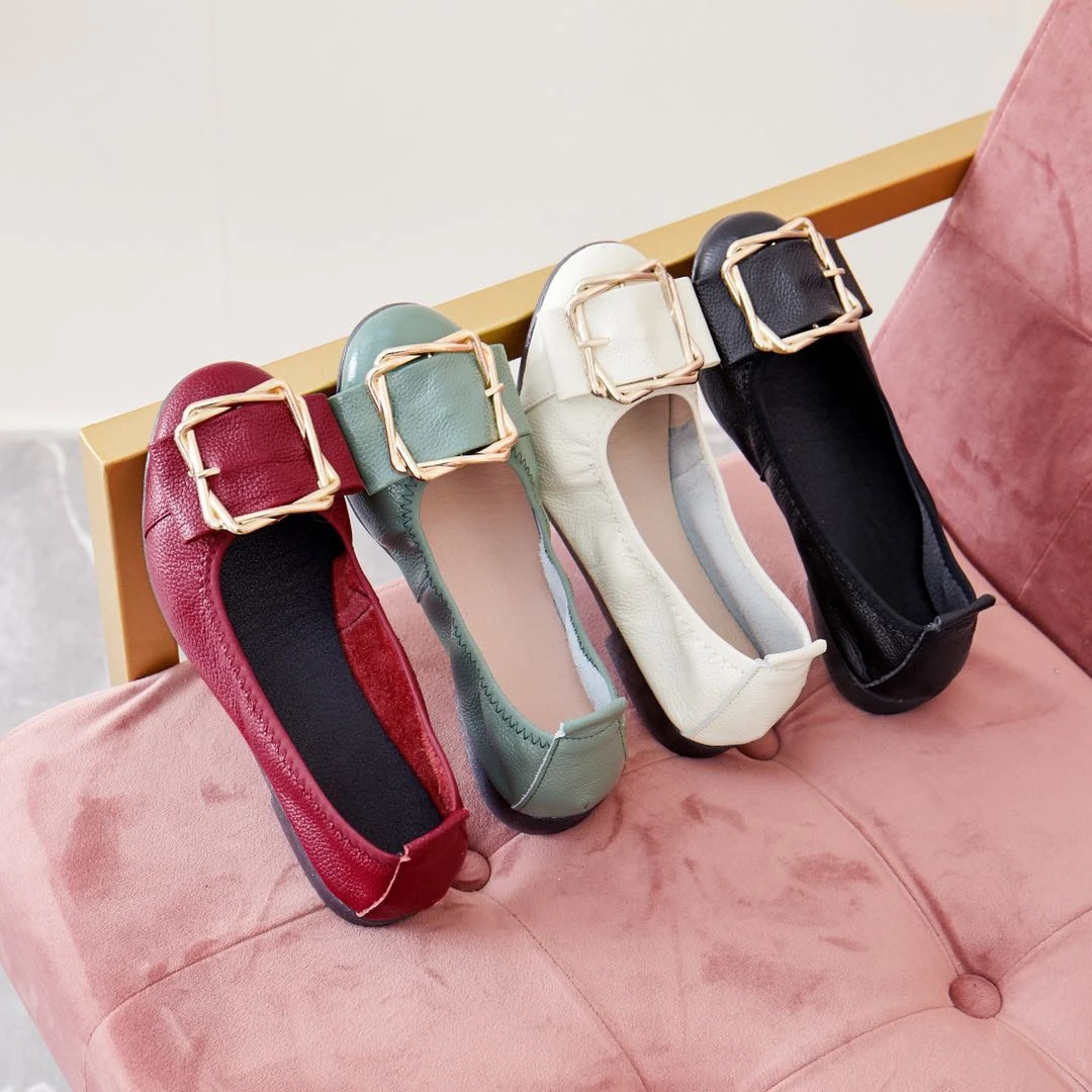 2023新款真皮妈妈鞋软底软面蛋卷鞋平底舒适浅口防滑耐磨单鞋女