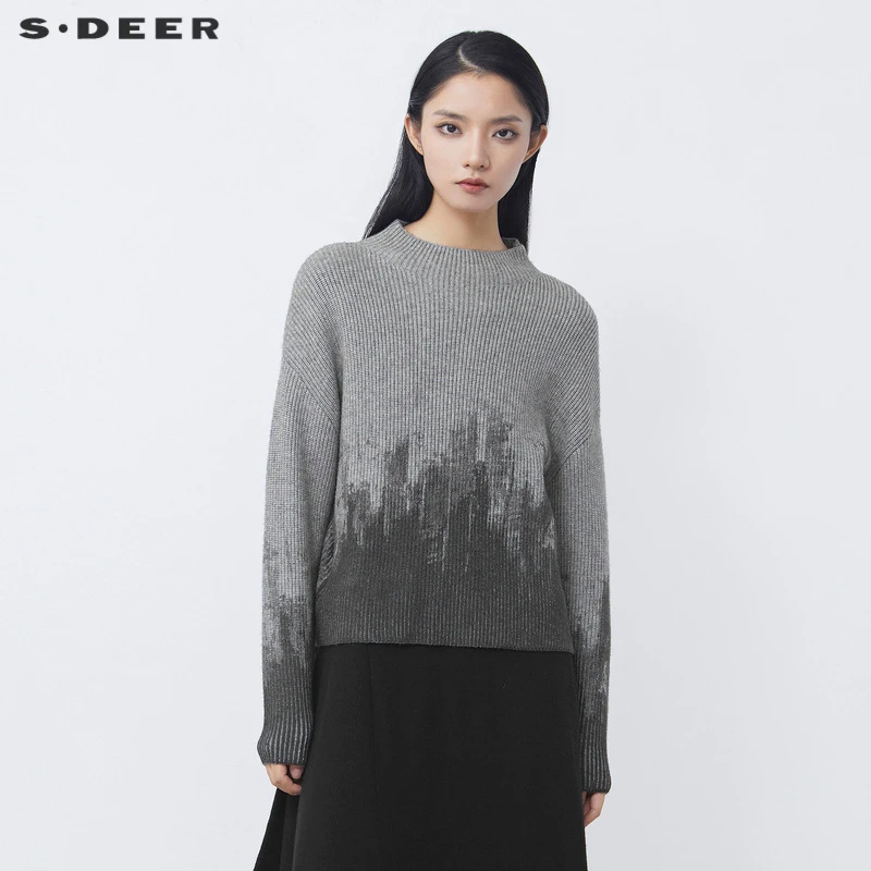 S·DEER圣迪奥秋冬季圆领时尚渐变长袖针织衫套头女士休闲百搭毛衣