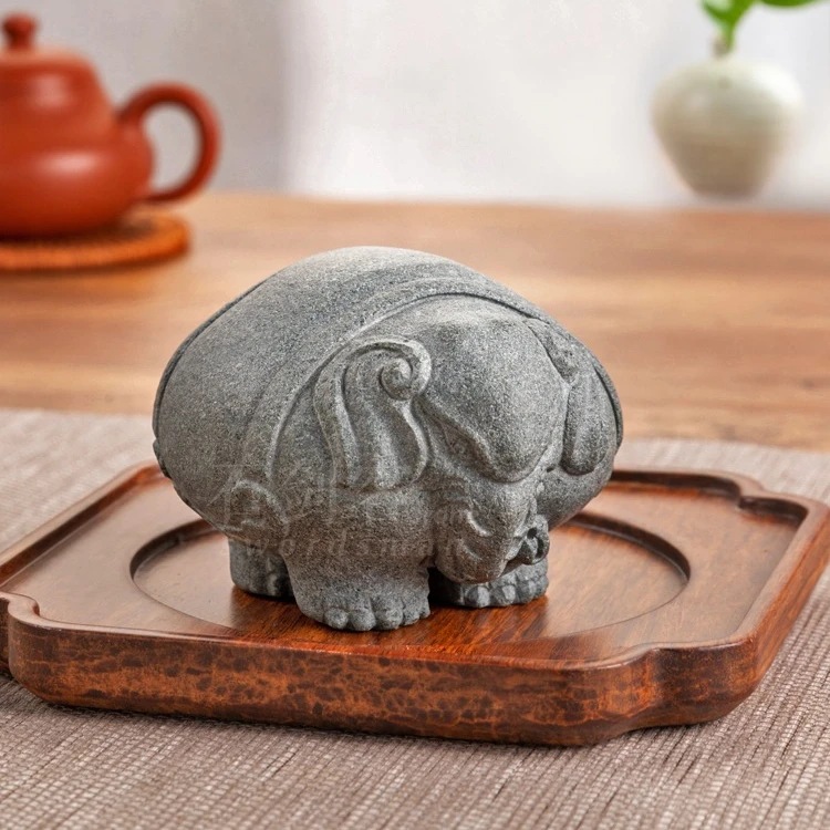 丛物南派石雕摆件陶瓷招财大象青石禅意中式可养手工雕刻茶道茶玩