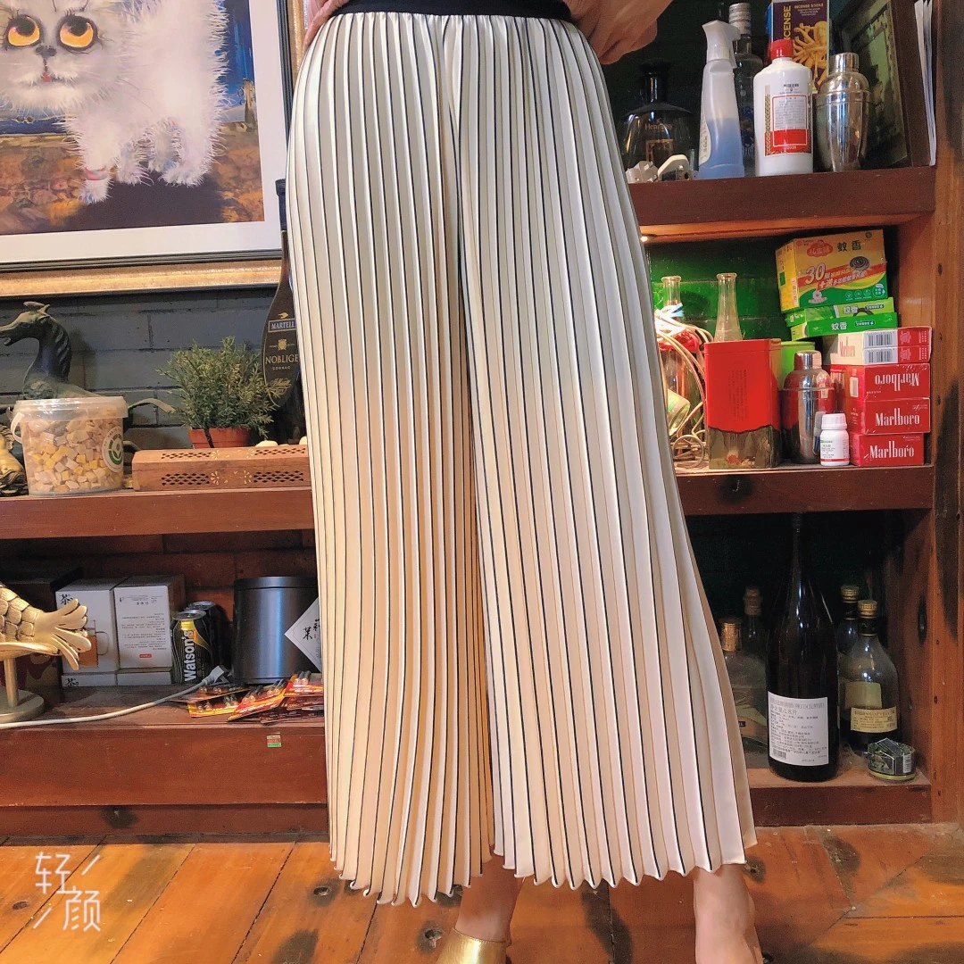 【小神裤】欧洲站春夏秋季宽松垂坠感黑条百搭直筒褶皱阔腿裤537