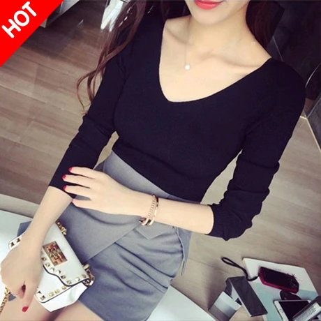V领打底衫时尚女长袖2025秋冬季新款针织毛衣显瘦黑色内搭上衣女