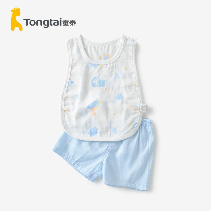 Tongtai/童泰婴儿琵琶衣套装1-2岁小童夏季薄款背心裤子两件套