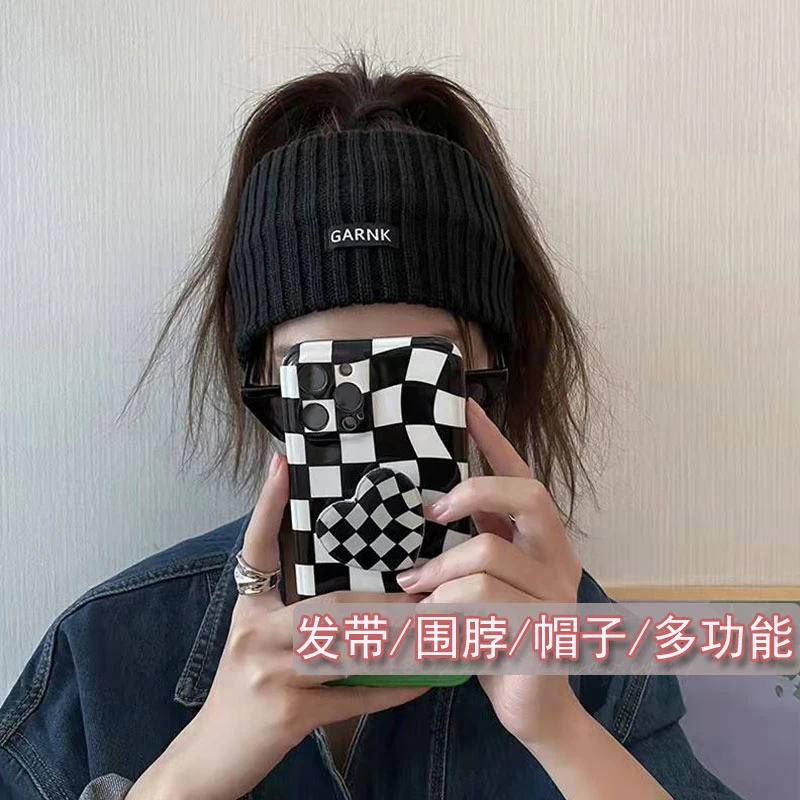 2022年新款纯色针织发带帽子时尚百搭围脖