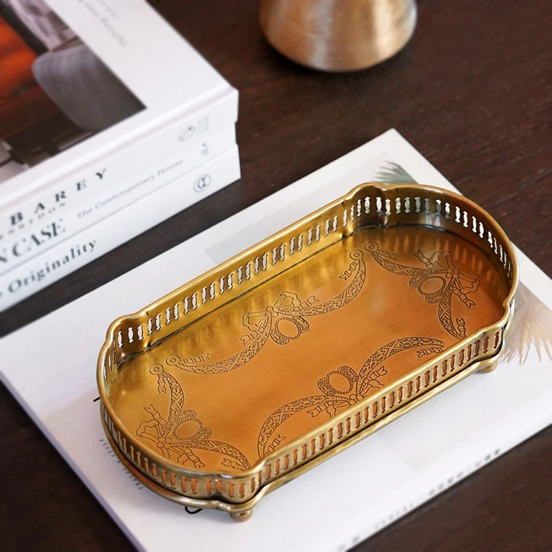 费灵家居进口欧式黄铜零食盘小果盘轻奢创意玄关收纳盘复古小托盘