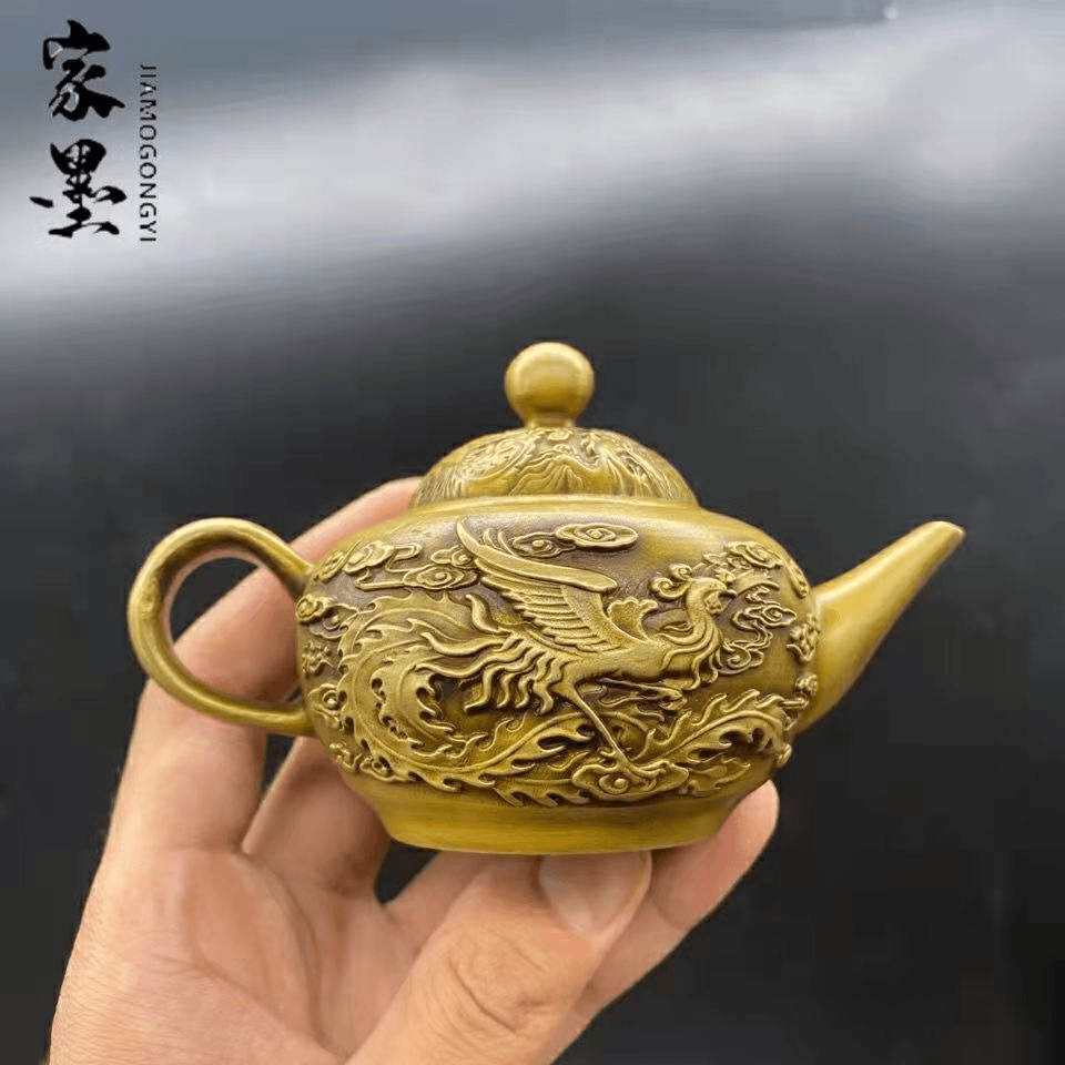 复古纯铜茶壶龙凤呈祥小铜壶龙飞凤舞酒壶铜壶