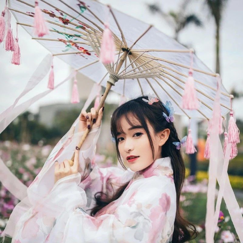 汉服古装摄影道具流苏飘带仙女拍照cos写真舞蹈伞古风拍照伞