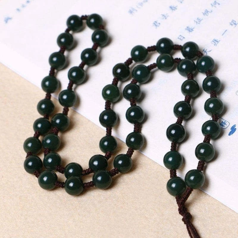 天然新疆和田玉青玉圆珠挂链