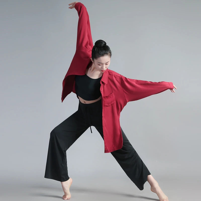 现代舞衬衣衫演出服男女同款上衣飘逸宽松大码舞蹈服练功服表演服