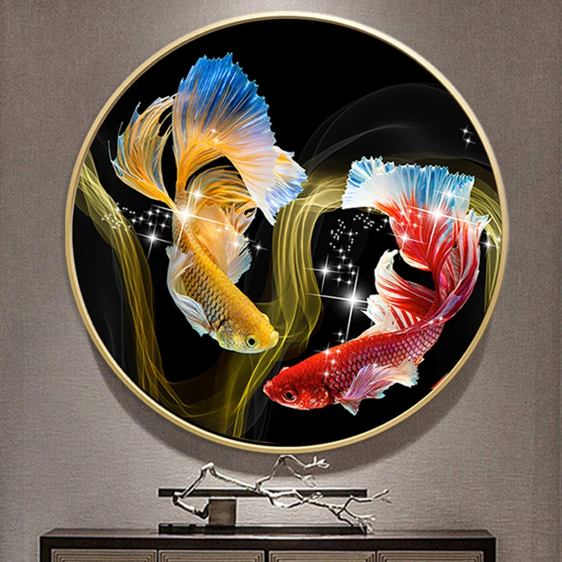 锦鲤双鱼2023新款5D满钻钻石画客厅小幅钻石绣餐厅手工贴钻十字绣
